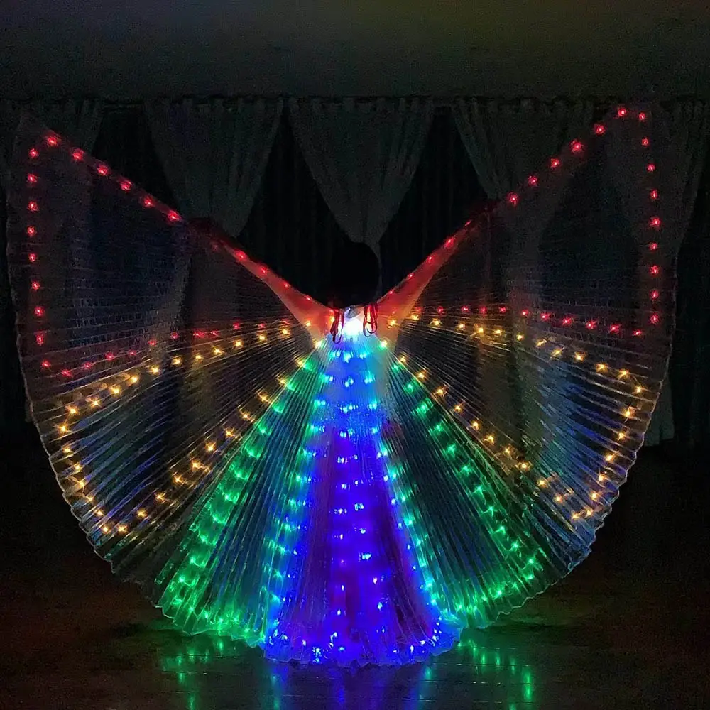 Yüksek kaliteli oryantal dans gökkuşağı kelebek LED kanat yetişkin performans için Led kanatları dans için