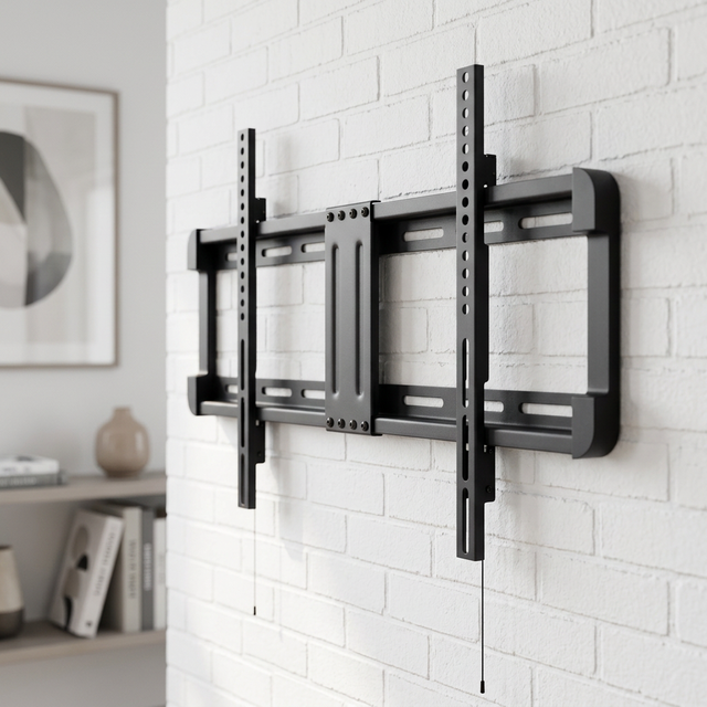 Basics Low-Profile Alloy Steel LCD TV Bracket Wall Mount with Horizontal Post-Installation Leveling for 81.2-218 cm TVs Black