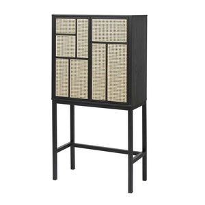 Modern Black Storage Cabinet <b>Sideboards</b> with Handwoven Texture Solid Wood Frame Elegant Furniture for Living Room Bedroom - Product Image 3