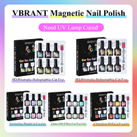 Kit de vernis gel œil de chat magnétique 6 pièces, vernis gel 9D magnétique effet œil de chat, vernis UV LED à retirer par trempage, pour nail art DIY et manucure
