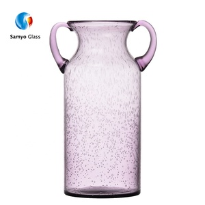 <span class=keywords><strong>Vase</strong></span> à fleurs cylindrique en verre de grande taille moderne, personnalisé, de couleur <span class=keywords><strong>bleu</strong></span> violet, avec poignée, en gros - Product Image 5