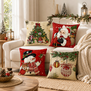 Wholesale Winter Christmas Printed Square Throw Pillow Covers Anti Wrinkle Washable Snowman Snowflake Look Cushion Covers - Product Image 1