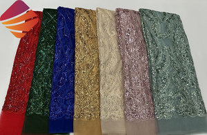 Tela de Encaje Africana de Alta Calidad 2026, con Cuentas Nigerianas y <span class=keywords><strong>Lentejuelas</strong></span> Bordadas, Tela de Tul con Cuentas de Lujo para Vestidos de Novia - Product Image 6