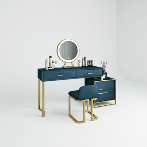 Ensemble coiffeuse éclairée en bois massif avec miroir réglable et tabouret – Bureau de toilette moderne et durable pour chambre, hôtel et salon - Product Image 3