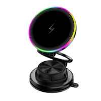 Chargeur de voiture sans fil 15W, support magnétique pour téléphone, ventouse, rotation à 360°, pliable, lumière LED RGB pour tableau de bord