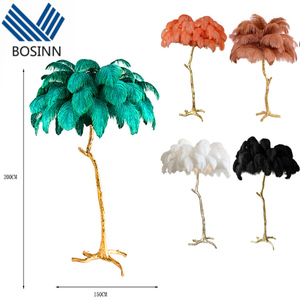 Lámpara de Pie Decorativa con Plumas de Avestruz Doradas para Salón, Lámpara de Pie con Borlas de Plumas para Sala de Estar de <span class=keywords><strong>Villa</strong></span> - Product Image 5