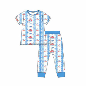 Conjuntos de Pijamas de Bambú para Niños con Logotipo Personalizado del Día Patriótico, MOQ Bajo, Entrega Rápida, Pijamas Estampados de <span class=keywords><strong>Manga</strong></span> <span class=keywords><strong>Corta</strong></span> y Pantalones Largos para Niñas - Product Image 4