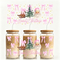 Natale Wrap UV DTF Babbo Natale Renna Adesivo Transfer Impermeabile per Bicchiere 16oz Vetro Personalizzato Basso MOQ