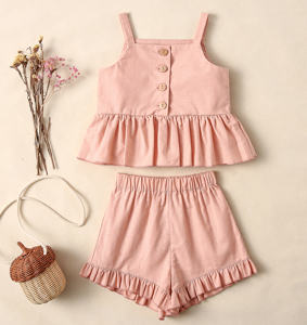 Conjuntos de Ropa de Verano para Niñas de Australia y Estados Unidos, sin Mangas, de Algodón y Lino, con Botones Delanteros, Volantes y Braguitas, Trajes para Niñas - Product Image 2