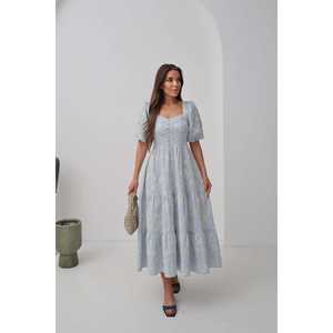 Vestido Casual Azul Bebé al por Mayor con Botones Decorativos y Mangas Abullonadas - Product Image 6