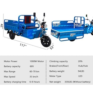 China Electric Three-Wheel Adult Tricycle Motorcycle 60v Motorized Tricycles for Cargo and Passenger Use - Product Image 2