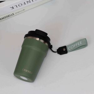 แก้วน้ำสแตนเลสฝาสีเขียว แก้วกาแฟเก็บความร้อนแบบพกพา รักษาสิ่งแวดล้อม ป้องกันการรั่วซึม ดีไซน์เรียบง่าย เก็บความร้อนได้ 6-12 ชั่วโมง - Product Image 4
