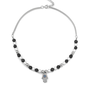Artisanat <span class=keywords><strong>Loup</strong></span> <span class=keywords><strong>Oeil</strong></span> d'Horus Noir Turquoise Hip Hop Perle Couple Clavicule Chaîne Collier Bijoux de Mode Grande marque usine OEM - Product Image 1