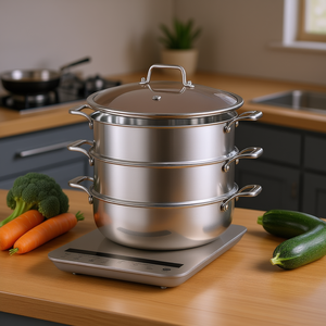 SOGA Cuiseur vapeur 3 niveaux en acier inoxydable de 30 cm avec couvercle en verre, pot à légumes empilable robuste pour cuisinière à gaz et à induction - Product Image 2