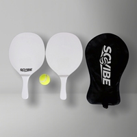 Ensemble de raquettes de plage SCVIBE en MDF peint bleu, balles de tennis, raquettes durables, jeu de raquettes, 40x22cm, divertissement familial en plein air, sport, sac Oxford