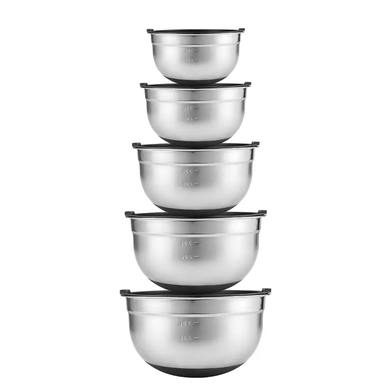 Wholesale 1.25QT dinnerware storage Bowl Set Airtight lid Stainless Steel Salad Mixing Bowls With Silicone Base