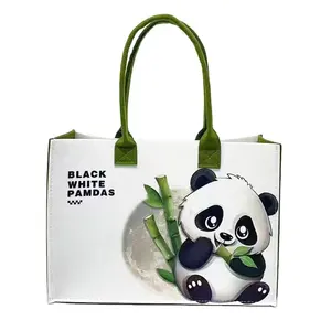 Großhandel Werbung Panda-Stil Filztasche Mode Damen-Tote-Tasche große Kapazität schöne Einkaufstasche Einkaufstasche