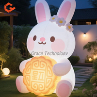 Lapin géant gonflable Cartoon Festival de la mi-automne Décoration Animal gonflable Modèle de lapin avec lumières LED