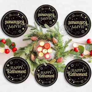 Assiettes en plastique noires modernes 9 étoiles pour fête de retraite, décorations de fête de retraite, fournitures de fête - Product Image 5