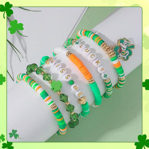 Braccialetti Elastici Impilabili con Perline in Ceramica/Porcellana Verde Portafortuna a Forma di Trifoglio per il Giorno di San Patrizio da Donna Lorenleya - Product Image 4