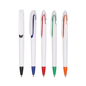 促销塑料笔，带大夹，用于定制徽标印刷白色桶圆珠笔，用于批发