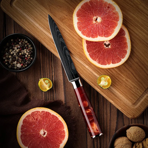 <span class=keywords><strong>Couteau</strong></span> utilitaire de chef damas à haute teneur en carbone de 5.2 po-Motif gravé au laser <span class=keywords><strong>avec</strong></span> manche en résine rouge <span class=keywords><strong>sang</strong></span> - Product Image 6