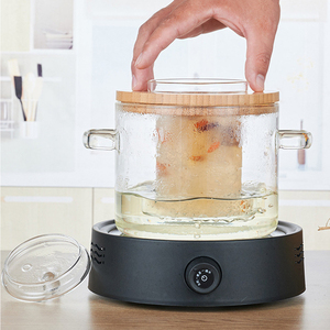 Marmite <span class=keywords><strong>en</strong></span> verre borosilicate haute résistance avec couvercle <span class=keywords><strong>en</strong></span> <span class=keywords><strong>bambou</strong></span> 1600 ml, ustensile de cuisson <span class=keywords><strong>en</strong></span> verre à double poignée pour soupes et thés - Product Image 3