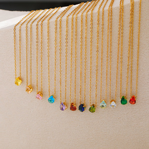 Collar con abalorio de piedra de nacimiento <span class=keywords><strong>en</strong></span> forma de lágrima de acero inoxidable, collar de piedras preciosas personalizado minimalista delicado, regalo de cumpleaños - Product Image 2