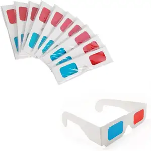 משקפיים 3D עבור סרטים 10 זוגות אדום/ציאן קרטון 3D משקפיים מסגרת לבנה