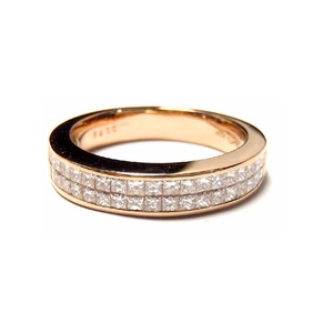 Usine de bijouterie Deux Rangées Design Simple Sertissage Invisible Or Blanc 14k Diamant Véritable Bague de Mariage Coupe Princesse pour Femmes - Product Image 3
