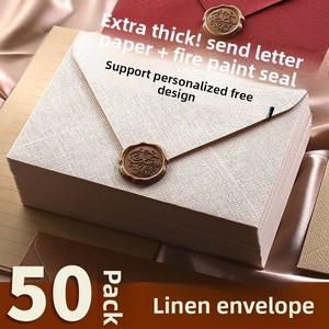 Mẫu vải lanh cao cấp đặc biệt giấy phong bì lời mời kinh doanh 50 Phong Bì + 100 tờ tiêu đề + 50 Con dấu sơn lửa phương Tây - Product Image 2