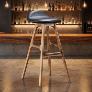 Taburete de Bar Comercial Moderno de Madera Maciza, Mueble de Cocina Alto con Asiento de Cuero, Diseño de Alta Calidad, Venta al Por Mayor - Product Image 5