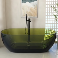 Baignoire autoportante en résine à surface solide translucide, forme ovale, design moderne, vert thé, pour salle de bain intérieure, 50-59 gal 5