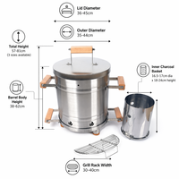 Barbecue portable en acier inoxydable 304 avec fumoir, gril à charbon de bois et thermomètre pour camping, jardin et pique-nique