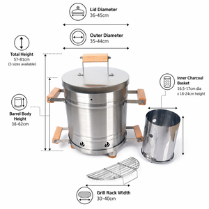 Asador de Carbón <span class=keywords><strong>Portátil</strong></span> de Acero Inoxidable 304 con Termómetro para Exteriores, Camping, Jardín y Picnic - Product Image 2