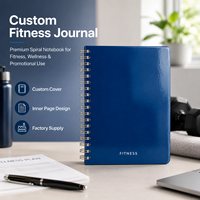 Carnet de fitness personnalisé à spirale, couverture en cuir PU brillant bleu marine, journal d'entraînement et de bien-être, pages intérieures personnalisées, OEM en gros