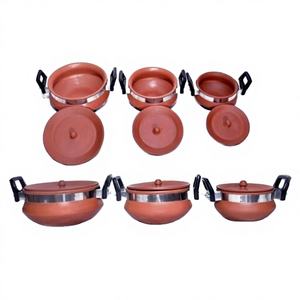Ensemble de vaisselle en argile terracotta avec couvercles et poignée de support en acier inoxydable (Lot de 3) - Écologique, sans BPA, réutilisable, anti-fuite, résistant à la chaleur - Product Image 1