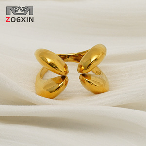 Zogxin Geometric Fashion Ring Gold Double Ring Design Women's Everyday Jewelry - Product Image 1