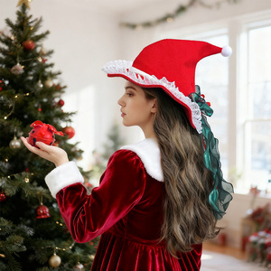 Gorro navideño Luling Yaoyao de talla única con lazo verde para decoraciones y regalos navideños - Product Image 3