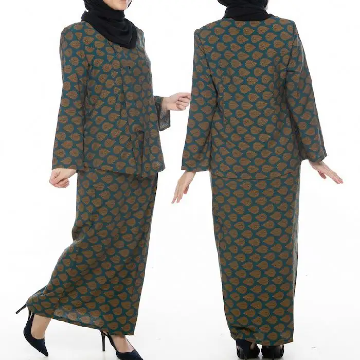 Insieme di Base di modo 2 Pezzi Vetements Pour Femmes Casuale di Design Musulmano di Stampa Più Il Formato Baju Kurung