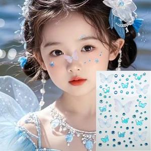 Autocollant de maquillage décoratif pour le visage, effet <span class=keywords><strong>tatouage</strong></span> géométrique <span class=keywords><strong>3D</strong></span> en strass, ultra-brillant, gaufré, auto-adhésif, en tulle papillon - Product Image 3