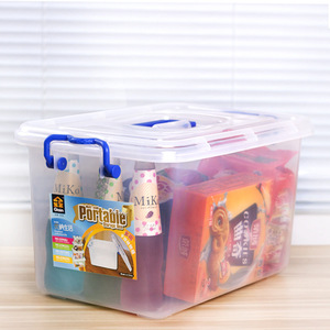 Caja de Almacenamiento Portátil de Plástico Transparente con Asa Azul, Contenedor Rectangular Multiusos para el Hogar - Product Image 3