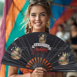 Abanico plegable de bambú con brillo UV, 13 pulgadas, 33cm, pintado a mano, natural, opción de logotipo personalizado, Festival Rave - Product Image 2