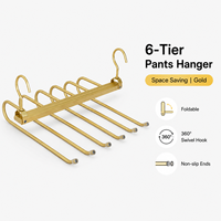 Kabelgebundener Hosenbügel aus Kunststoff, Herrenhosen-Organizer für Kleiderschrank, Badezimmer, Küche, Aufbewahrungstasche, 6-in-1, faltbar, flexibel, Metall, China, Goldfarben
