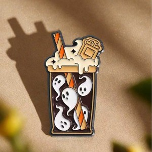 Spilla da collezione in lega di zinco smaltata a forma di zucca di Halloween 2026, fantasma e gelato, con serigrafia - Product Image 3