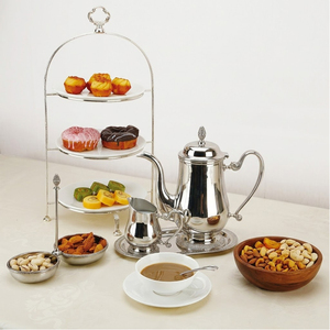 Service à thé de l'après-midi en acier inoxydable et argenté de qualité supérieure avec support à desserts pour <span class=keywords><strong>buffet</strong></span> d'hôtel - Product Image 1