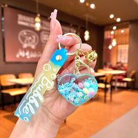 Veilleuse créative flocon de neige perle colorée en forme de coeur amour porte-clés liquide coulant sable bouteille Girly huile porte-clés