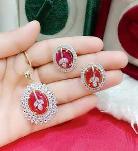 American Diamond Sparkling pendant set with same matching <b>earrings</b> and pendant <b>chain</b> for all function and party - Product Image 2