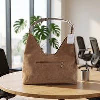 Sac à main de grande capacité de haute qualité pour femmes, sac en daim vintage marron, sac hobo à bandoulière avec sangles réglables et fermeture éclair
