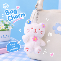 Porte-clés en peluche chat assis motif fleur mignon, poupée chaton, breloque pour sac à dos de fille, poupée, animal en peluche, petit cadeau créatif